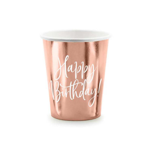 Picture of PAPER CUPS HAPPY BIRTHDAY ROSE GOLD 260ML - 6 PACK